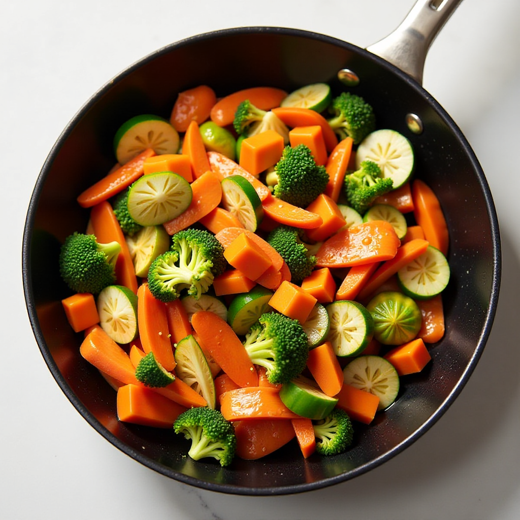 Spring Vegetables: 10 Best Recipes for Seasonal Cooking 3 A skillet filled with a vibrant mix of stir-fried spring vegetables.