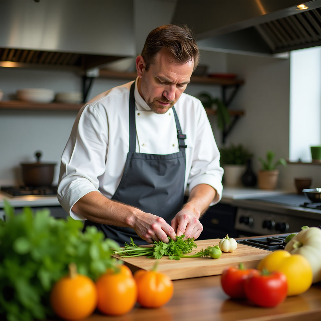 Spring Vegetables: 10 Best Recipes for Seasonal Cooking 5 A chef preparing fresh spring vegetables in a kitchen.